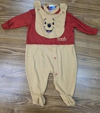 Vintage Disney Winnie the Pooh Baby Footed Sleeper Red Yellow Snap Romper 3M