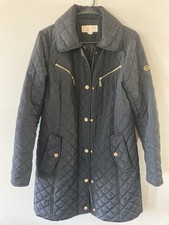 Michael Kors Women's Long Quilted Black Winter Coat With Gold Accents Medium