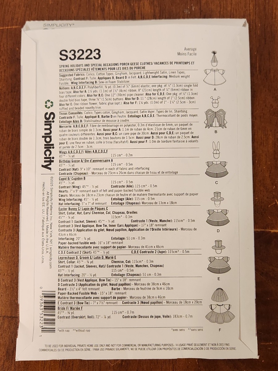 PORCH GOOSE Simplicity S3223 - 6 Patterns St Patricks Easter