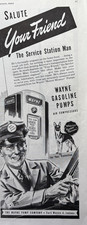 1940s Wayne Gasoline Pumps Fort Wayne Ind Salute Friend Service Man VTG Print Ad
