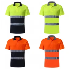 Hi Vis Safety Shirt Short Sleeve Reflective T-Shirt High Visibility Polo Shirt