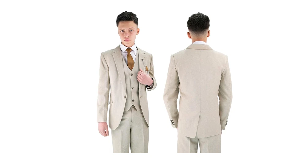 Traje formal texturizado de 8 piezas para niños - calce ajustado para Pageboy, boda, beige, 9 AÑOS Foto 2 de 4