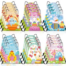24 Pieces Easter Party Drawstring Backpack Colorful Gift Bags Draw String Bag Bu