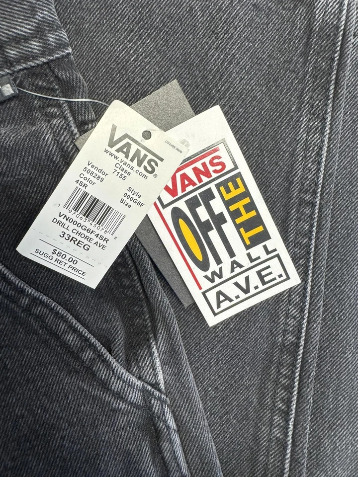 Pantalones de mezclilla Vans Drill Chore AVE para hombre 33 negros grises calce relajado skateboarding Foto 2 de 4