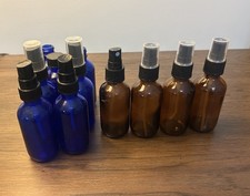 Lot of 11 Amber Cobalt Blue Glass Spray Bottles Aromatherapy