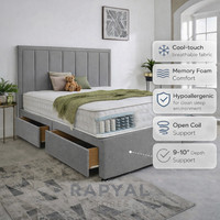 LUXURY DIVAN BED SET WITH MATTRESS & HEADBOARD 4FT6 DOUBLE & 5FT KING SIZE