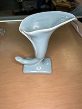 Vintage Mid Century Modern Cornucopia Vase Turquoise Blue Art Pottery MCM