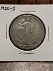 1920-D Liberty Walking Half Dollar 50C Silver 0.9 Fineness Business Strike