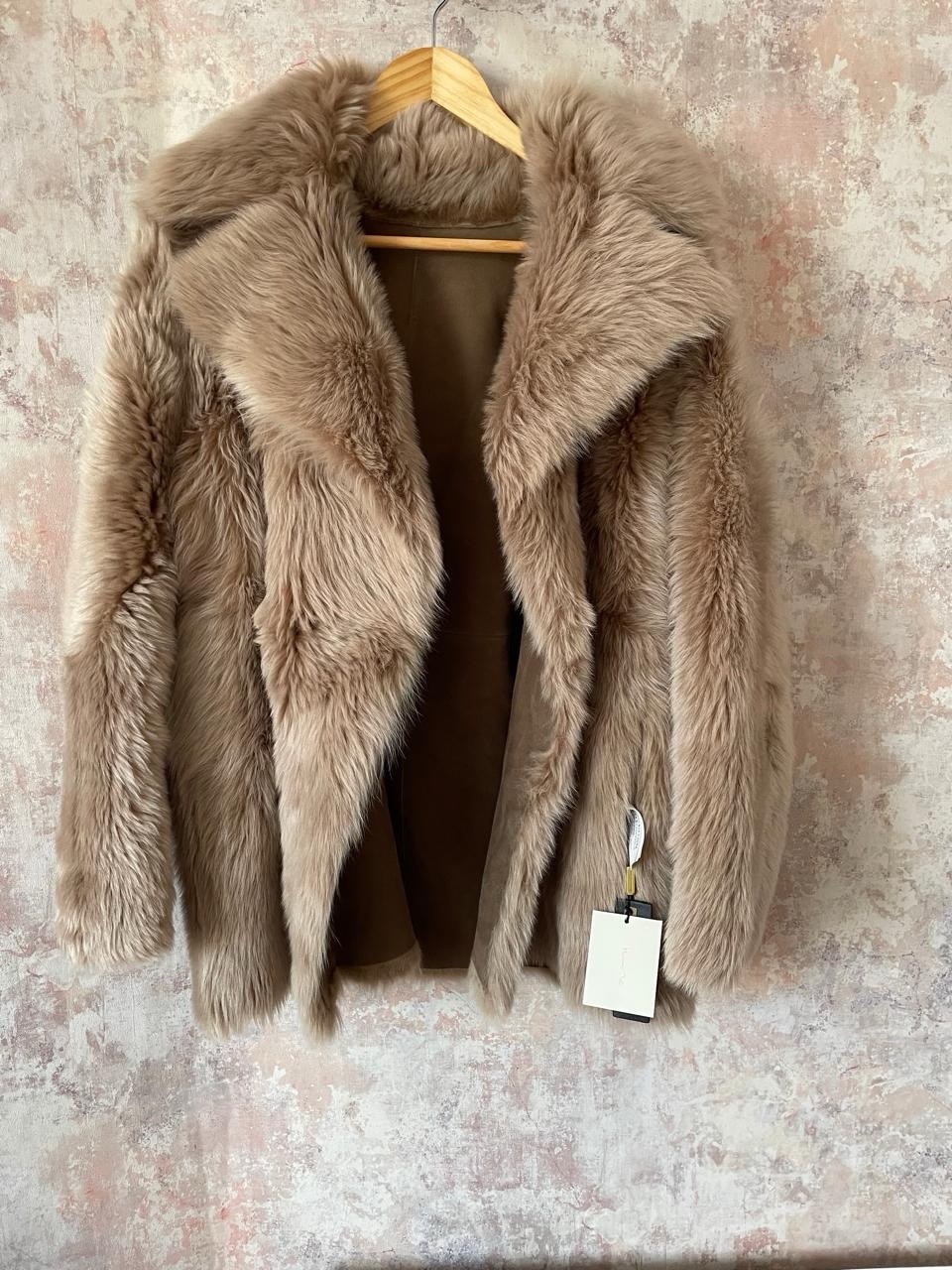 MASSIMO DUTTI GENUINE MONGOLIAN LAMB FUR COAT LIGHT BEIGE SIZE S BNWT image 5