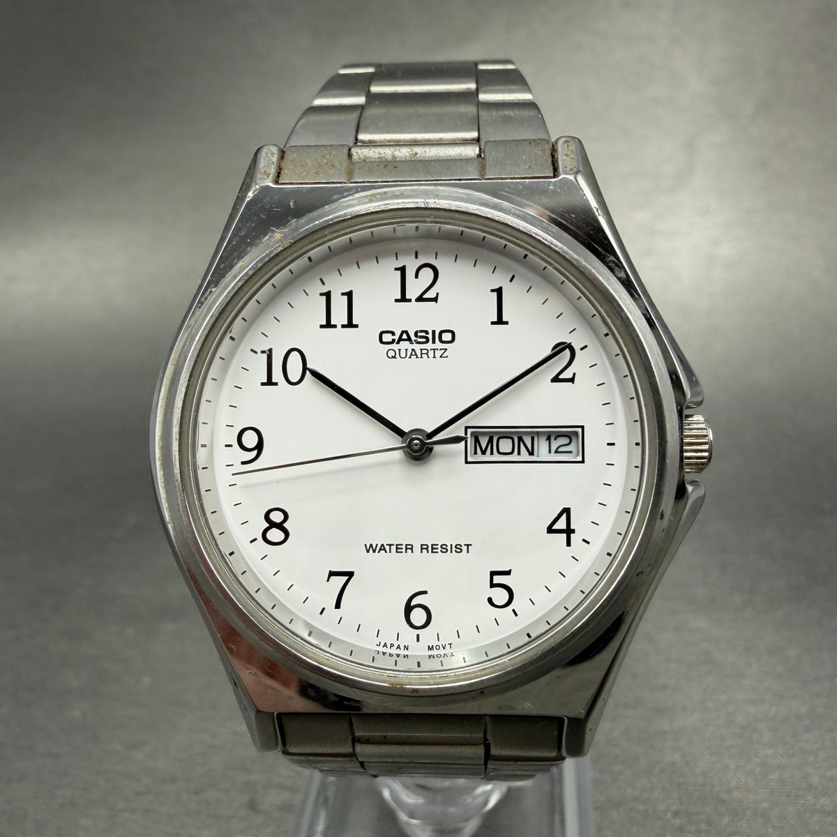 Casio Watch Men 35mm White Dial Silver Tone Daydate MTP-1240DJ New