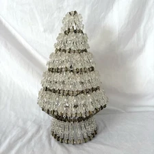 Vintage handmade beaded clear silver Christmas tree home decor safety pin