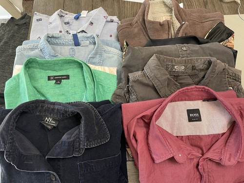 8 Mens Collared Shirts/Vests Bundle M/L/XL Mixed Brands Colors Patterns USED