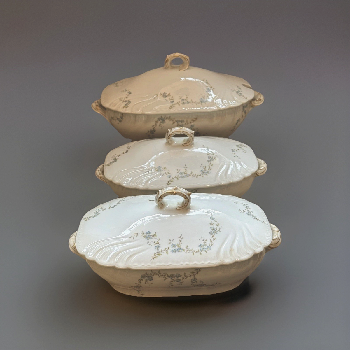 VINTAGE 1930s HAVILAND LIMOGES CFH GDM BLUE CORNFLOWER 3pc SERVING