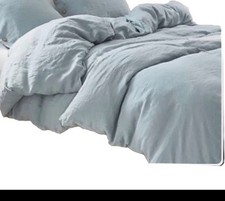 Simple Opulence 100 Linen Dusty Blue Queen Size Duvet Cover Ties Buttons 85x91