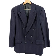 Vintage 90s Burberry Navy Blue 100 Wool Pinstripe Double Breasted Blazer