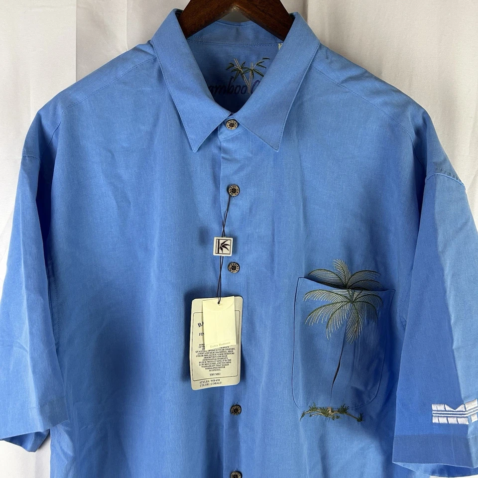 Bamboo Cay Mens XL Short Sleeve Peekaboo Palm Casual Embroidered Woven Shirt - Image 2 of 4