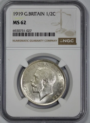 1919 Great Britain Silver 1/2C Half Crown NGC MS 62