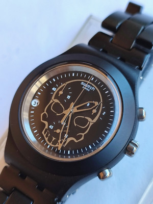 SWATCH+IRONY DIAPHANE CHRONO+ SVCF4001AG FULL BLOODED BLACK SKULL+NEU/NOS