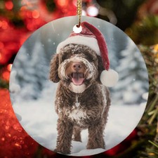 Cute Lagotto Romagnolo Dog Santa Hat Snow Winter Christmas Ornament Gift Decor