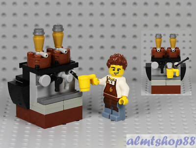 LEGO Barista Minifigure w/ Coffee Espresso Maker Machine Cup