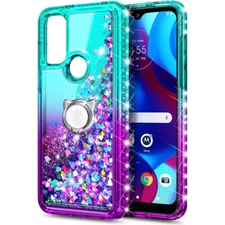 Moving Liquid Glitter Ring Stand Phone Case Cover For Motorola Moto G Play 2023