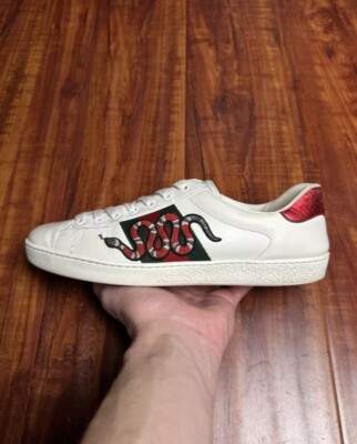 Gucci Ace Web Snake Mens White Green Red Leather Sneakers - Size