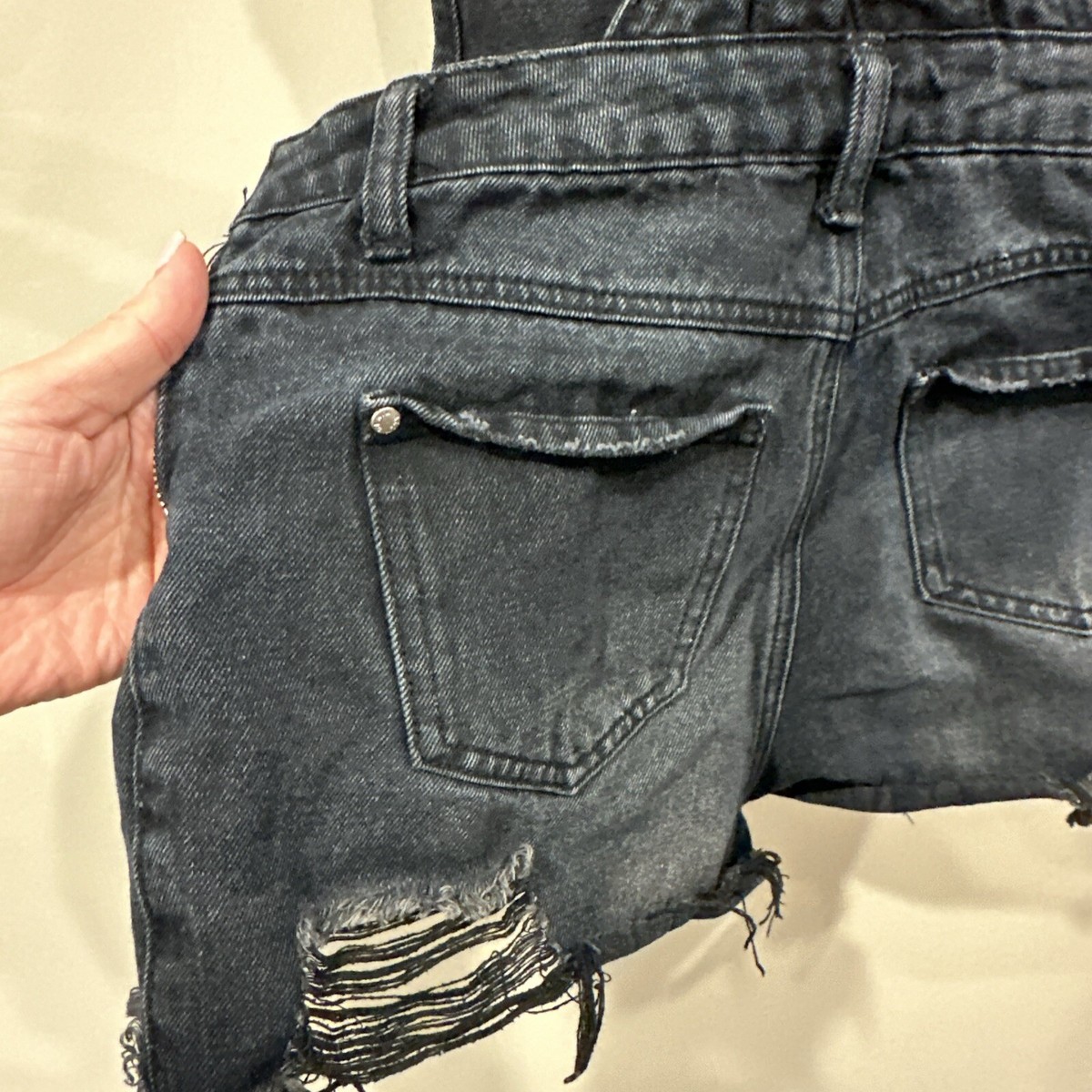 Ally Black Denim Overalls Adjustable Straps Distressed - Main Image