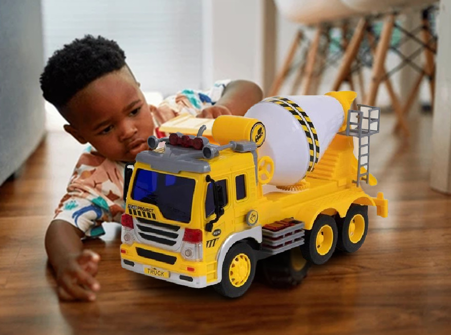 Truck Toy for Kid 1 ft Cement Mixer With Lights Sound Friction 1 foot Realistic