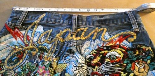 ◆Ed Hardy◆ドラゴン ジョルツ ショートパンツ 送料込 Ed Hardy Blue Denim Shorts 34 Japan Dragon Koi Fish Tiger