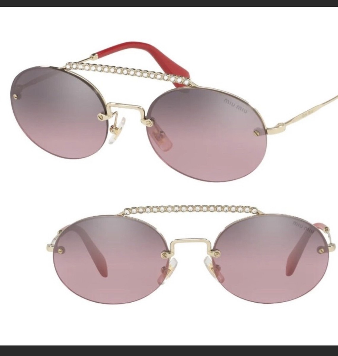 Miu Miu MU 60TS Sunglasses Gold Pink Gradient Crystal Brow 