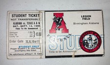 Alabama Football Vs Texas A&M game Day ticket Stub. 1985 *Student Ticket*