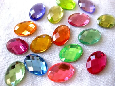 100 Acryl-Strass-Glitzersteine,oval,zum Basteln,verschiedene Farben 10x14mm St64