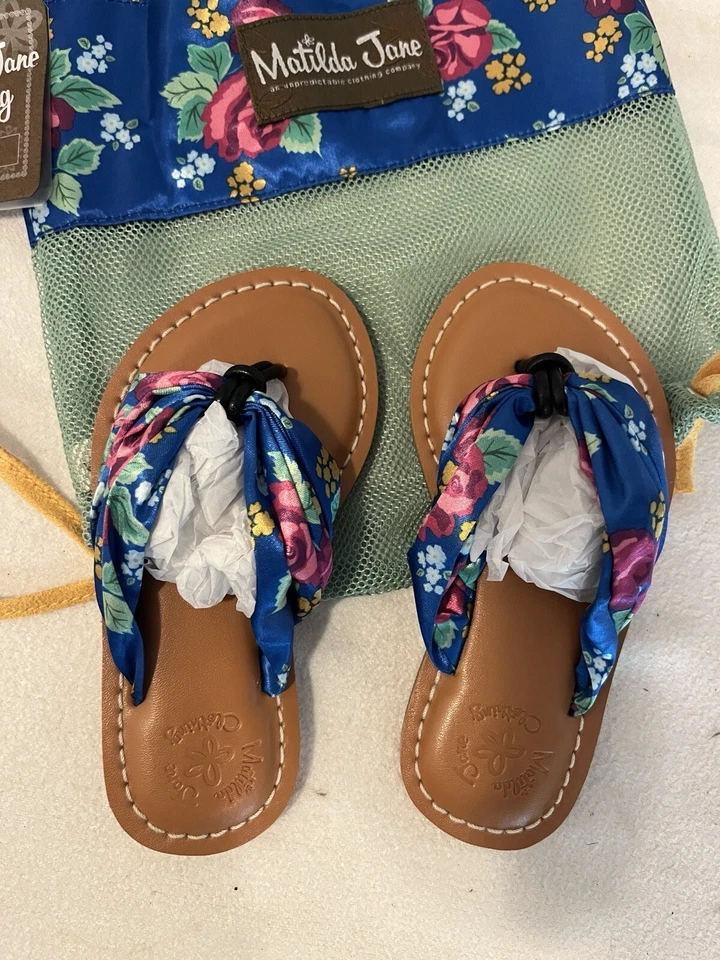 全新 女孩 Matilda Jane "The Seashore 凉鞋" 人字拖 带手提袋 尺码 9 — 第 3/4 张图片