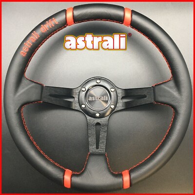 14 Zoll / 350 mm Astrali  Lederlenkrad geschliffen Race Drift Road schwarz / rot