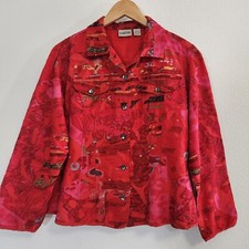 Chicos Jacket Womens Medium Silk Pink Art To Wear Lightweight Artsy Watercolor