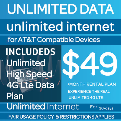 AT&T Unlimited Data Hotspot Plan + FREE Router   No Contract! $49 Every Month