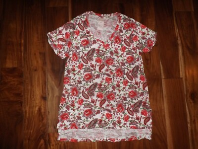 Philosophy Womens Pink Orange Floral V-Neck Light Weight S/S Blouse NEW Shirt M