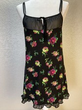 Betsey Johnson Intimates Babydoll Black Pink Floral Sheer Panel Nightie Dress M