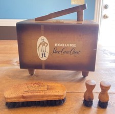 Vintage Esquire Shoe Care Chest With Other Esquire Care Brushes Included