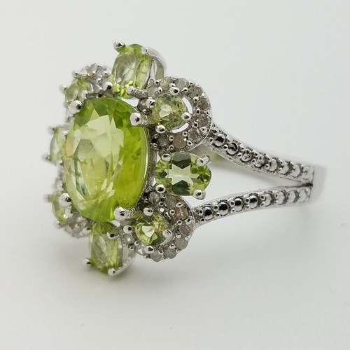 New 925 Sterling Silver Real Diamond & Oval Round Peridot Band Ring Size 8* - Picture 5 of 11
