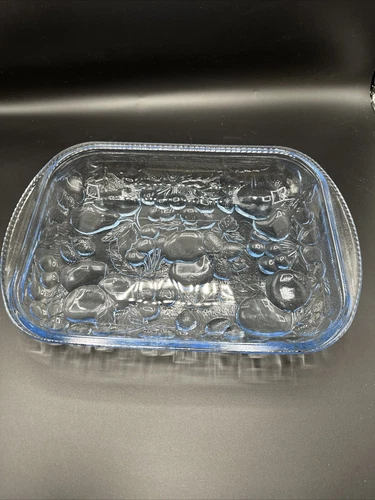 VTG Libby Orchard Fruit Blue Glass Casserole 10x14”Oven Proof Baking Dish (#394)