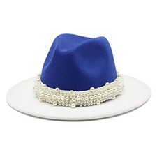 Felt Panama Hats Classic Wide Brim Fedoras Dress Hat One Size White royal Blue
