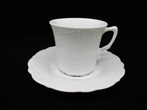 TIRSCHENREUTH BARONESSE WHITE CUP & SAUCER - 2 7/8" x 3 1/8"  0706G
