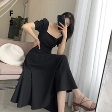 Women's Dress Square Neck Summer French Vintage Hepburn Style Long Dress