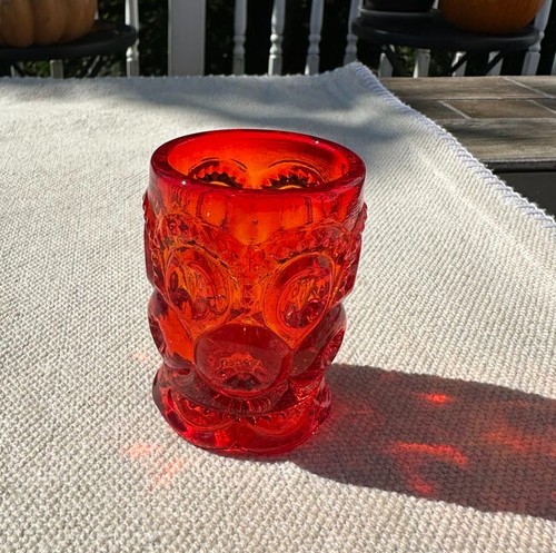 L E Smith Moon And Stars Amberina Red Glass Toothpick Holder Candle Votive