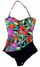 Vtg 90's High Leg Hawaiian Floral Halter Neck One Piece Swimsuit Women  s M S2S