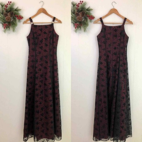 Jaslene Maxi Dress Wine Red Sheer 