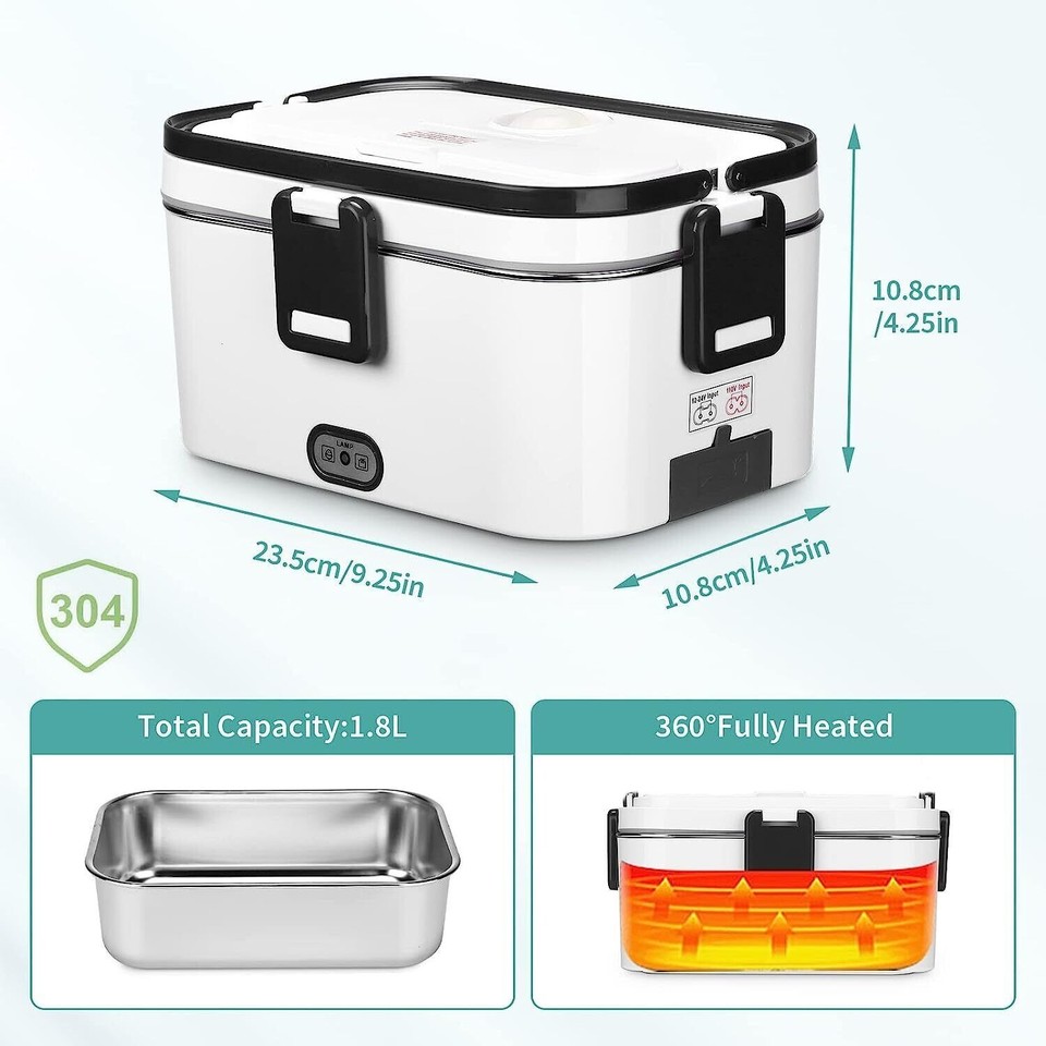 110V/220V/12V Car Home Electric Heating Lunch Box 304 Stainless Steel Food Heating Insulation Container Portable Picnic Box 1.8L