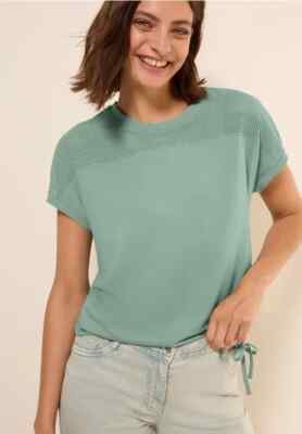 CECIL 323378 Shirt kurzarm Meshdetail Tunnelzug am Saum Basic modern grün
