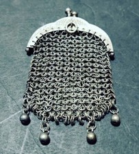 Antique Sterling Silver Chatelaine Chain Coin Purse / 100-150 Years Old NM/M-